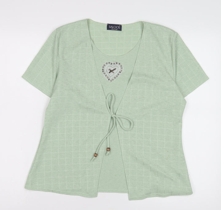 Saloos Women's Green Check Embroidered Top - L