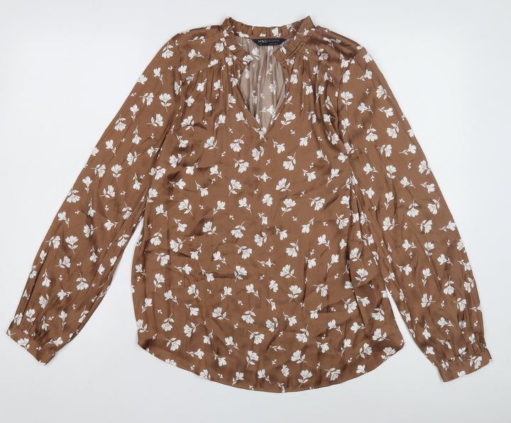 Marks and Spencer Women's Brown Floral Blouse