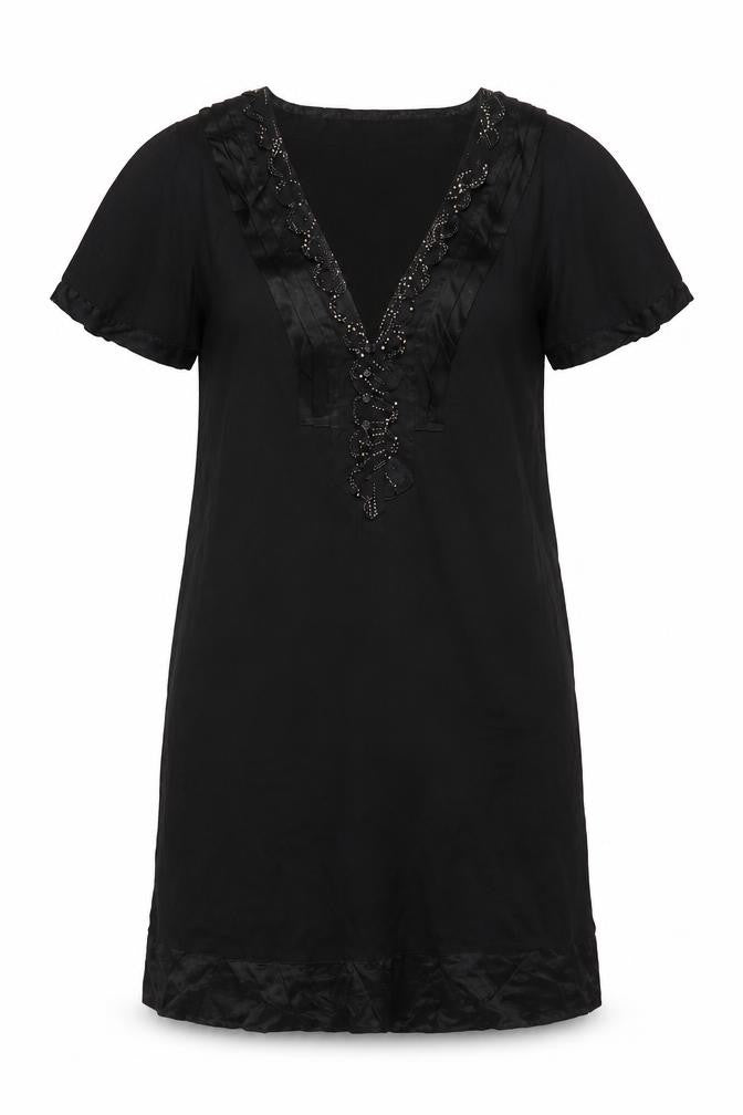 Front view of Whistles Women's Black Dress, size 12, Short Sleeve