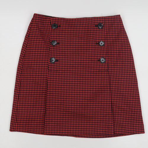 Marks and Spencer Red Pencil Skirt, Size 8, Button Accent