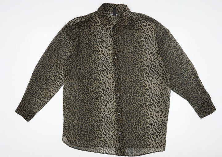 Mango Women's Brown Animal Print Button-Up Shirt