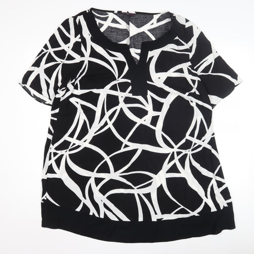 Evans Women's Black Geometric Blouse, Size 20, Henley Neck