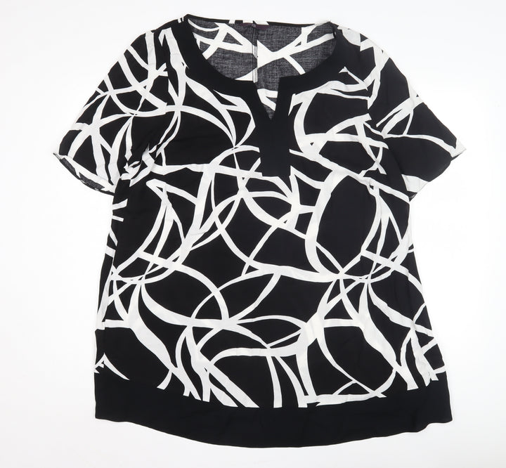 Evans Women's Black Geometric Blouse, Size 20, Henley Neck
