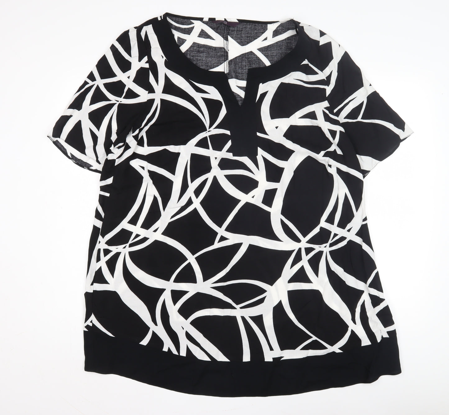 Evans Women's Black Geometric Blouse, Size 20, Henley Neck