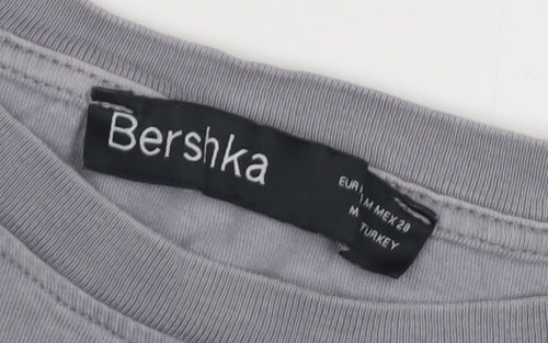 Bershka Women's Grey Cotton T-Shirt, Medium, Casual