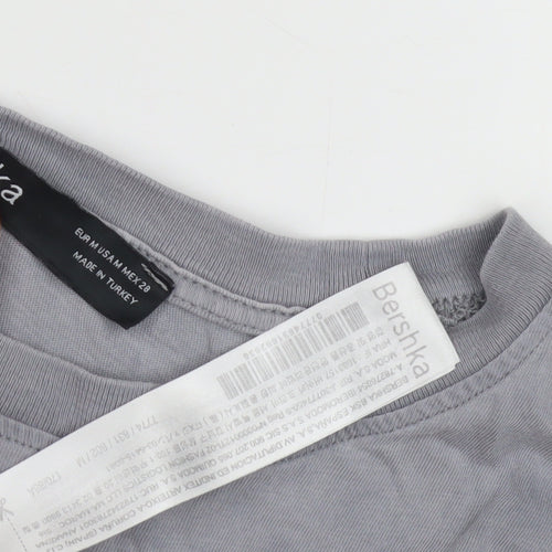 Bershka Women's Grey Cotton T-Shirt, Medium, Casual
