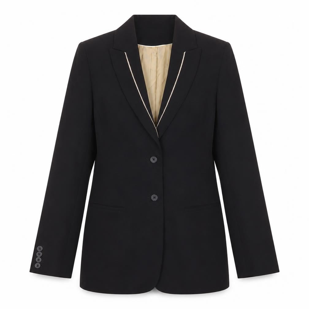 Front view of Autonomy Women's Black Blazer, size 10, Classic Style