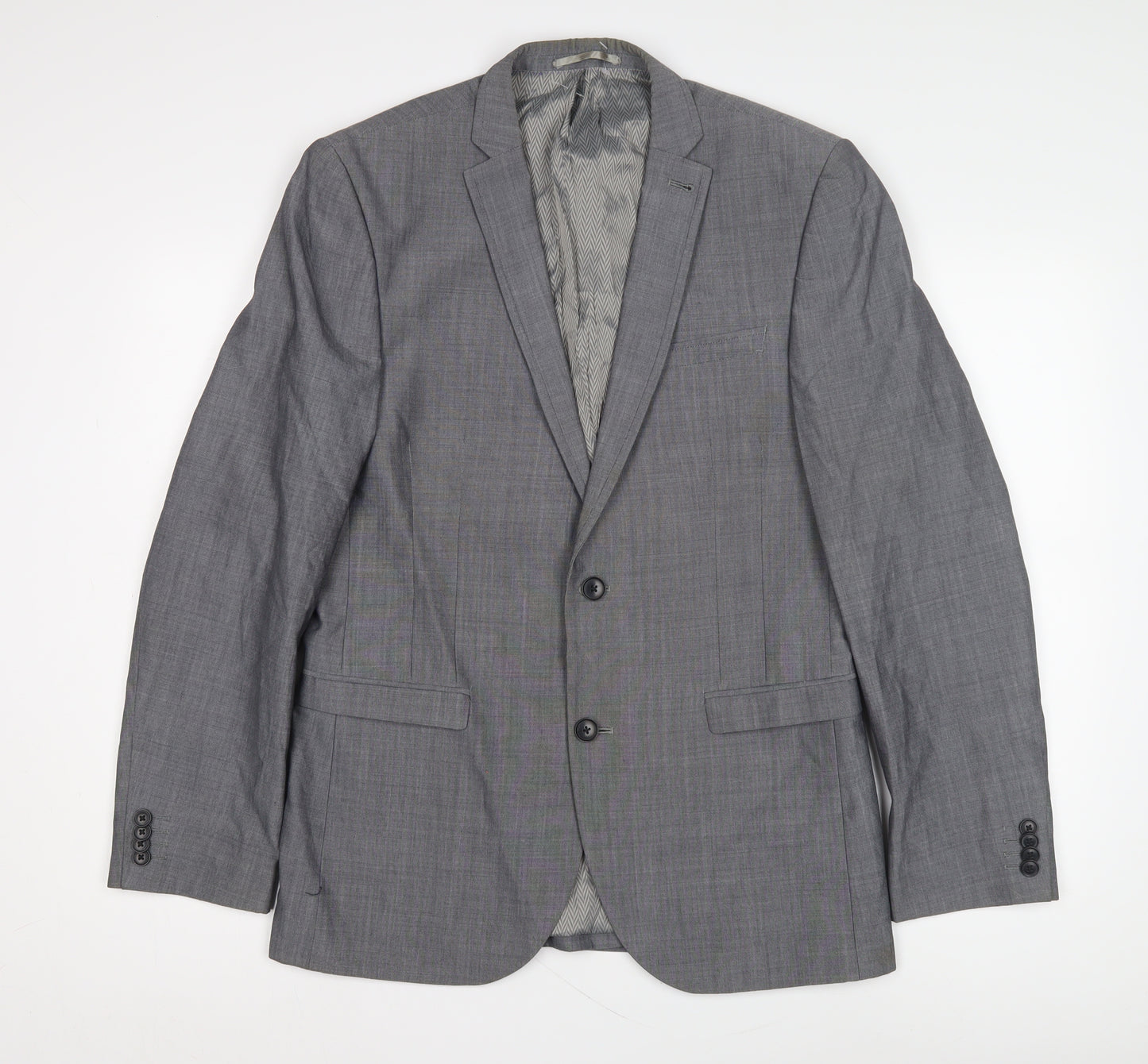 Next Men's Grey Blazer, Size 40R, Wool-Blend, Formal