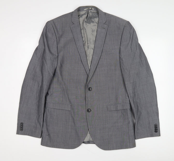 Next Men's Grey Blazer, Size 40R, Wool-Blend, Formal