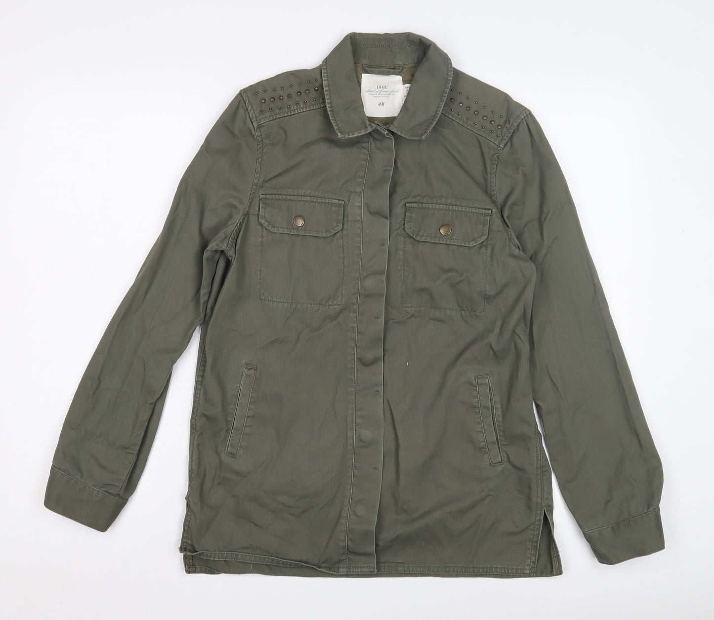 H&M Women's Green Military Jacket, Size 6, Cotton