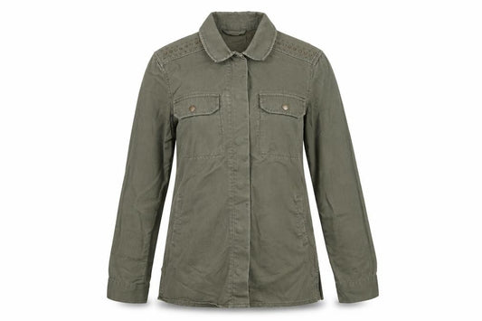 Front view of H&M Women's Green Military Jacket, size 6, Cotton
