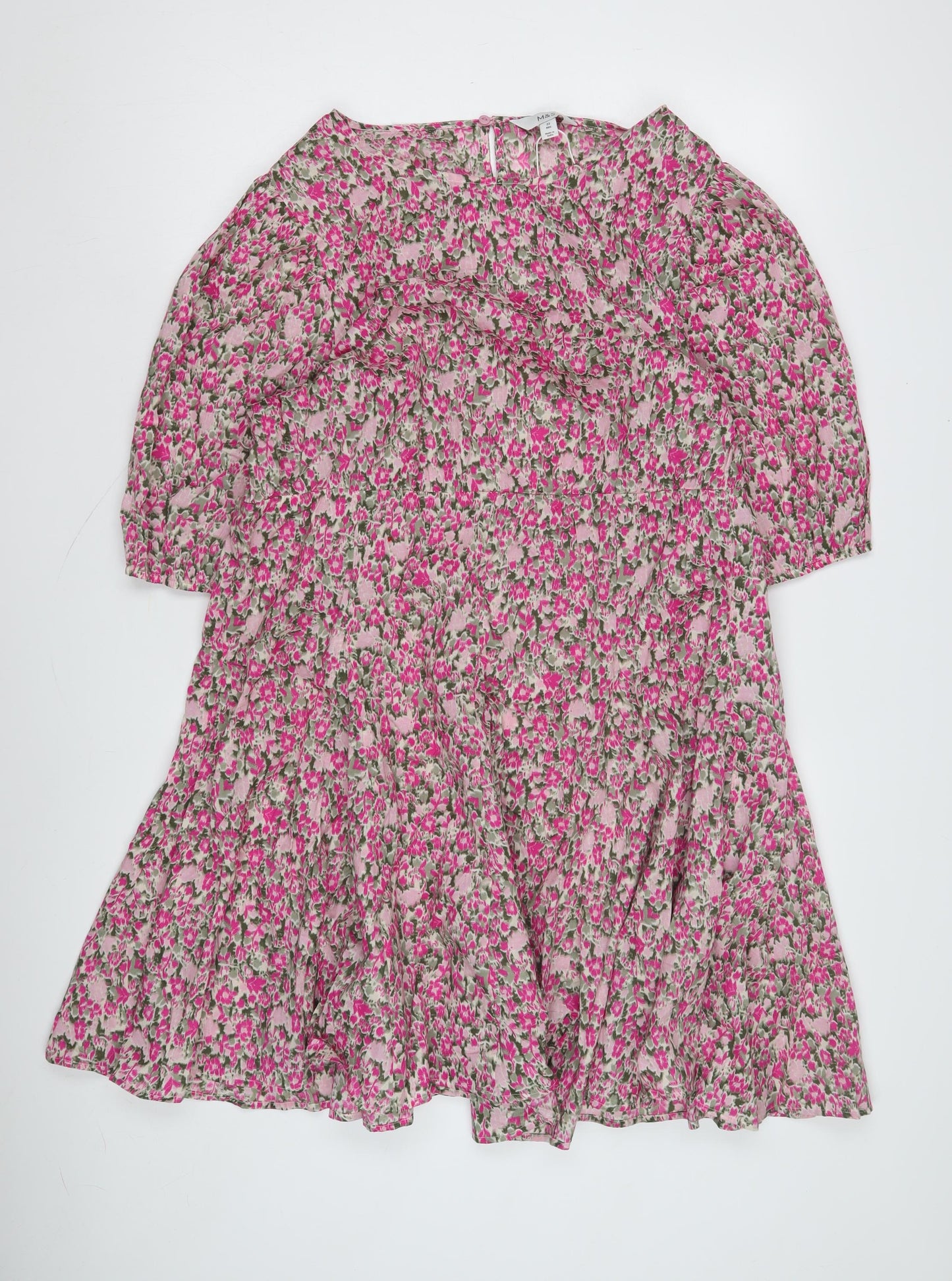 Marks and Spencer Women's Pink Floral Dress, Size 22