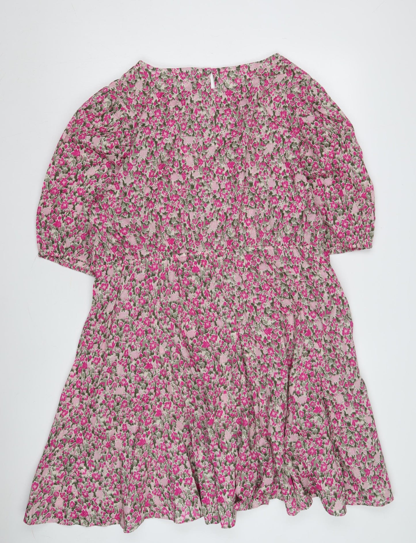 Marks and Spencer Women's Pink Floral Dress, Size 22