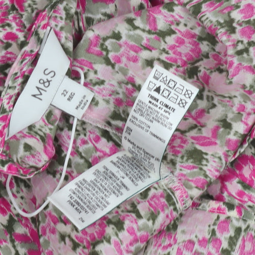 Marks and Spencer Women's Pink Floral Dress, Size 22