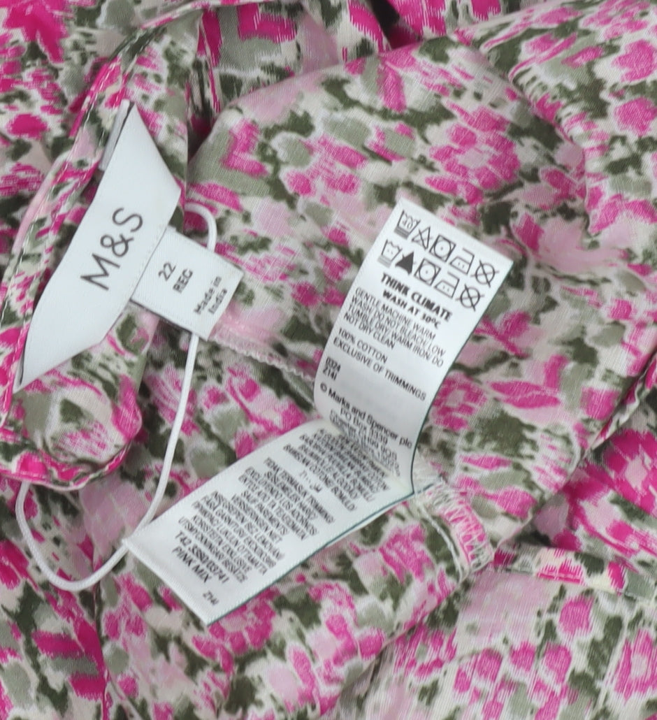 Marks and Spencer Women's Pink Floral Dress, Size 22