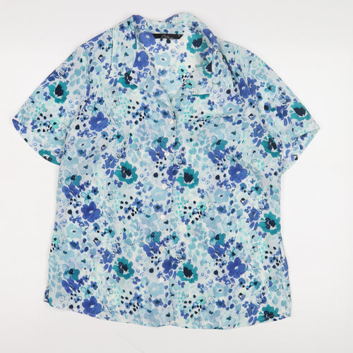 BM Collection Blue Floral Women's Short Sleeve Blouse