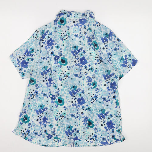 BM Collection Blue Floral Women's Short Sleeve Blouse