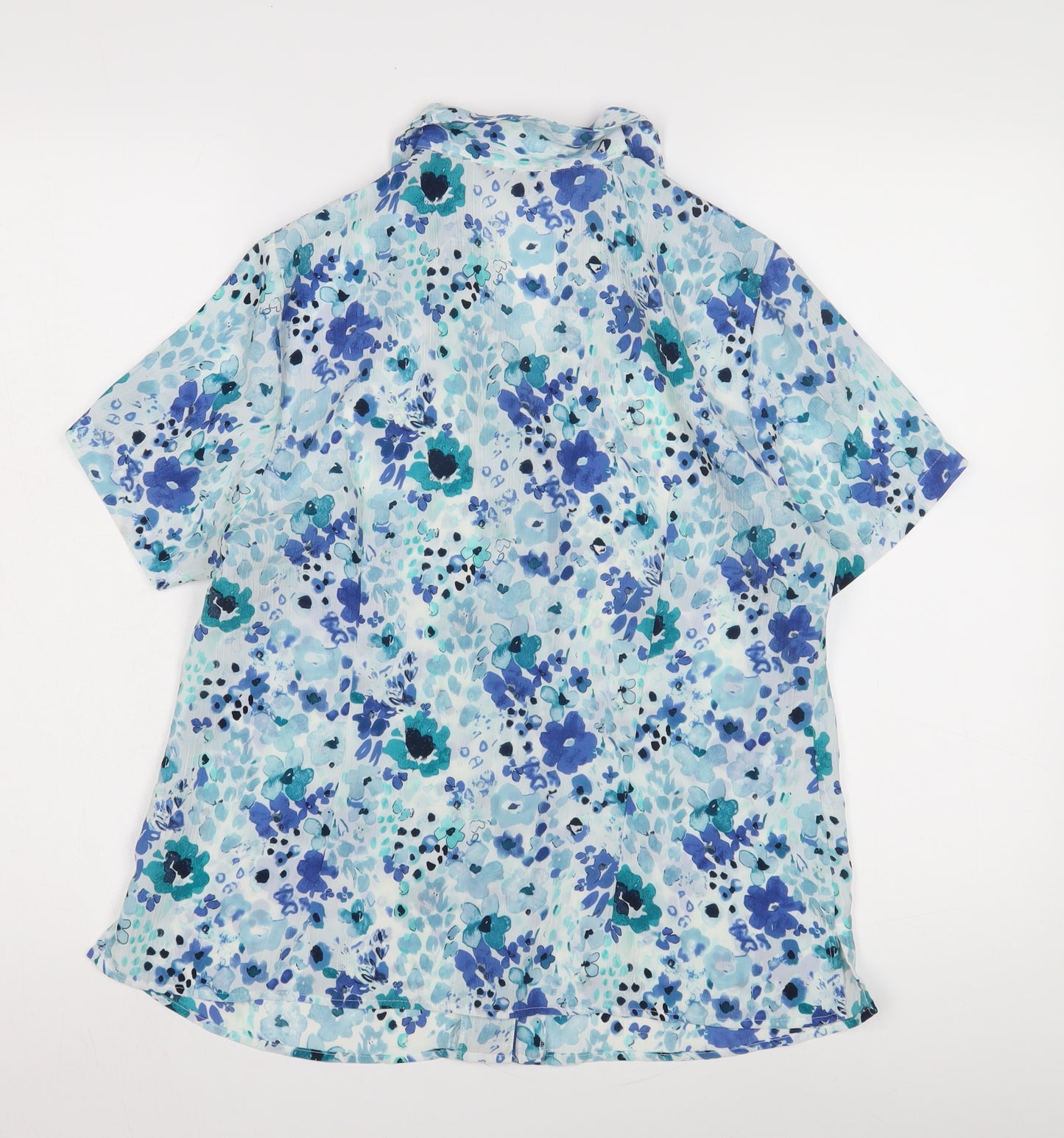 BM Collection Blue Floral Women's Short Sleeve Blouse