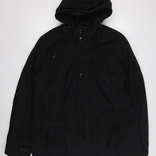 Livergy Unisex Black Parka Jacket, Size 12, Hooded, Zip/Button
