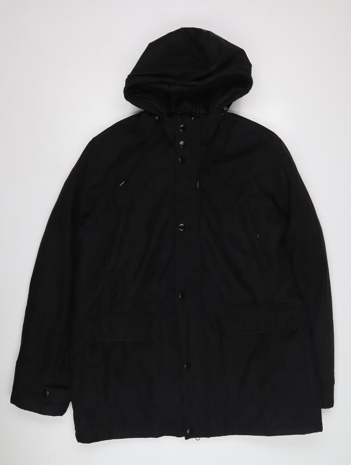 Livergy Unisex Black Parka Jacket, Size 12, Hooded, Zip/Button