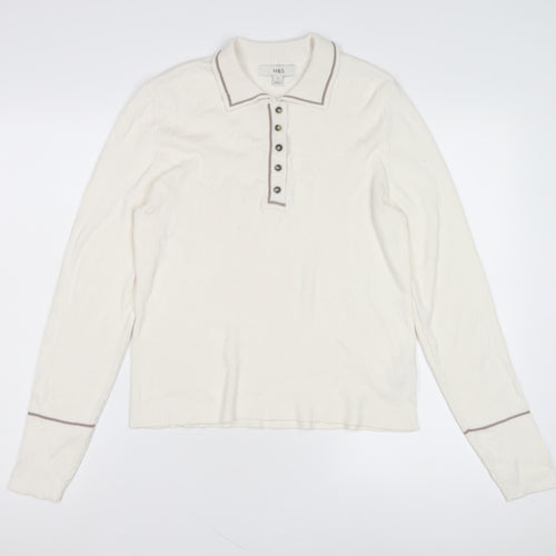 Marks and Spencer Men's White Long Sleeve Polo Shirt