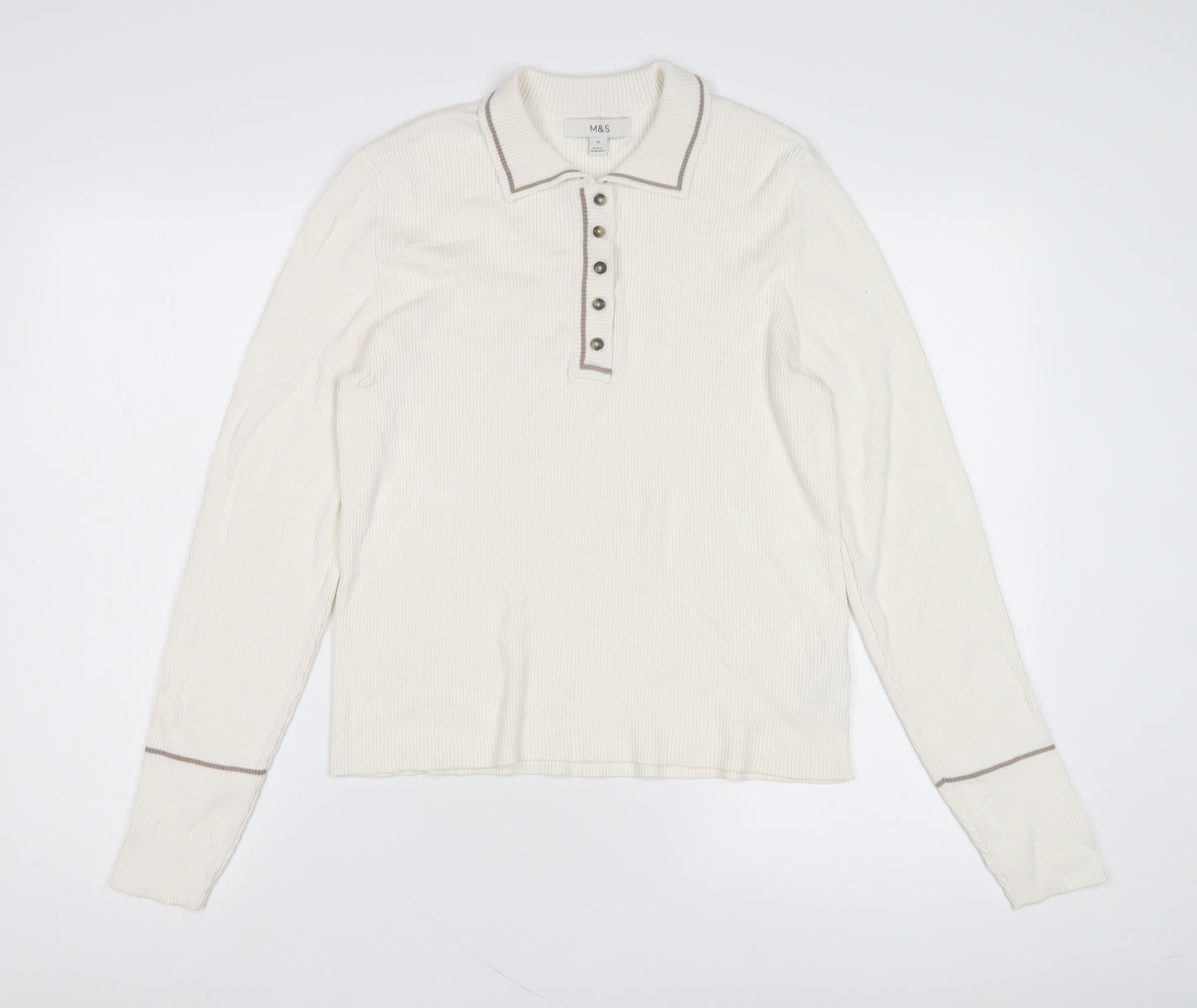 Marks and Spencer Men's White Long Sleeve Polo Shirt
