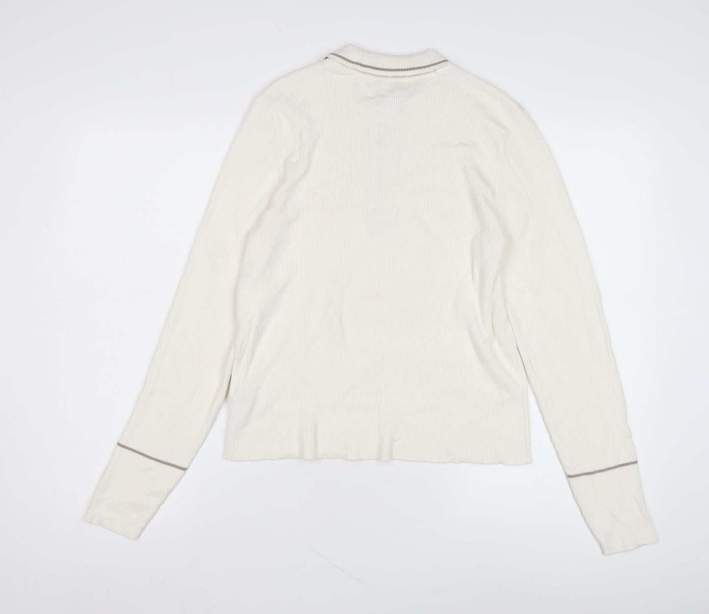 Marks and Spencer Men's White Long Sleeve Polo Shirt