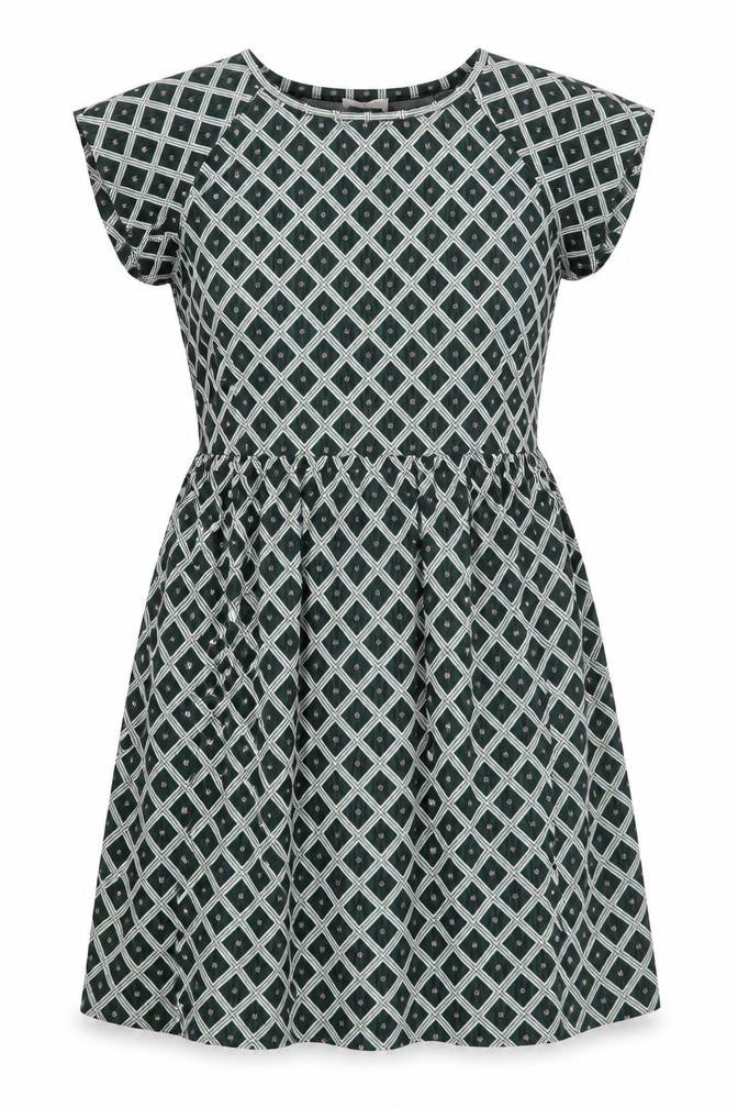 Front view of Savida Women's Green Geometric Dress, size 16