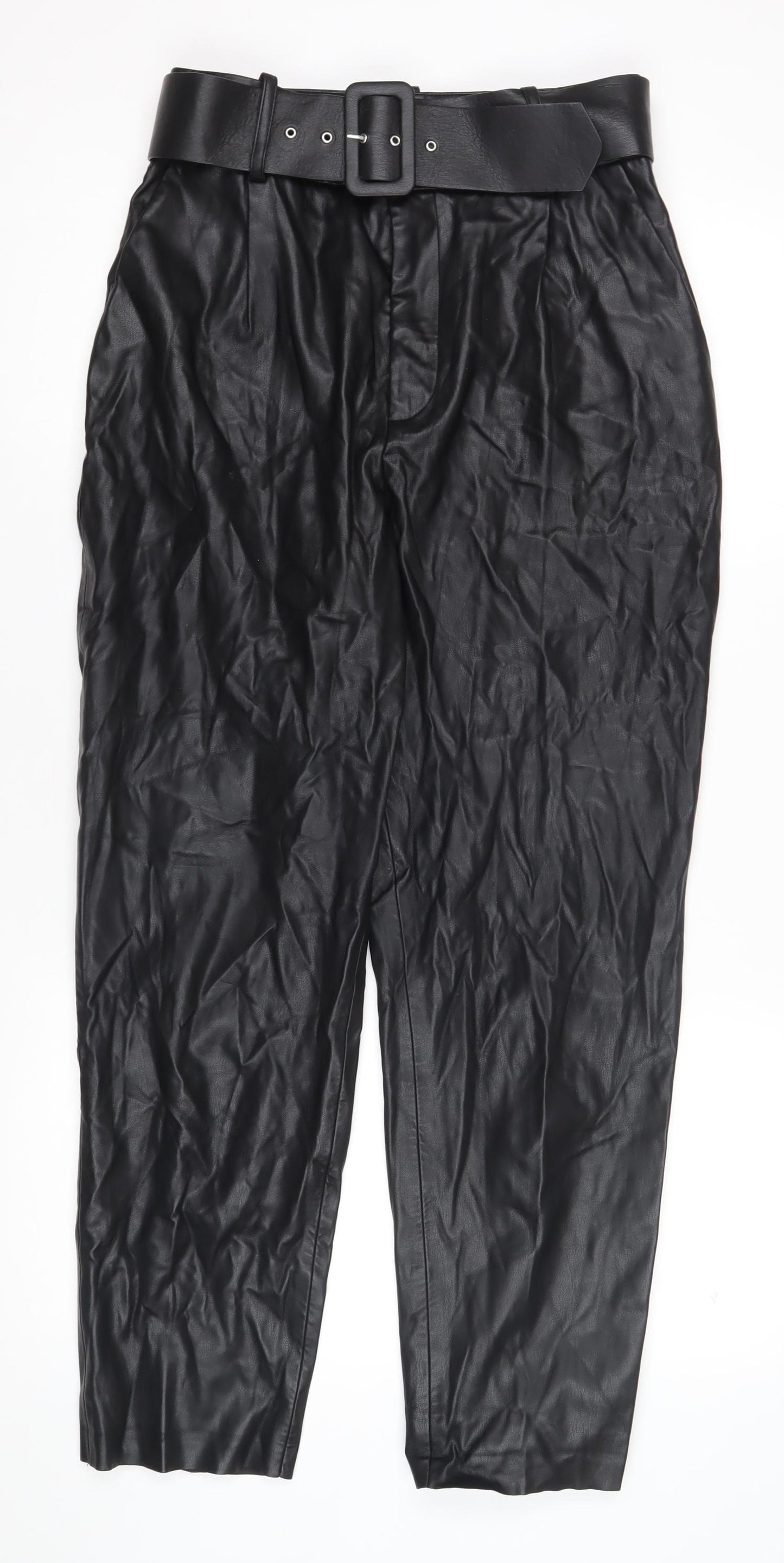 Zara Women's Black Belted Dress Pants, Size M,  Straight Fit