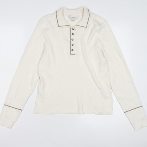 Marks and Spencer Women's White Henley Jumper