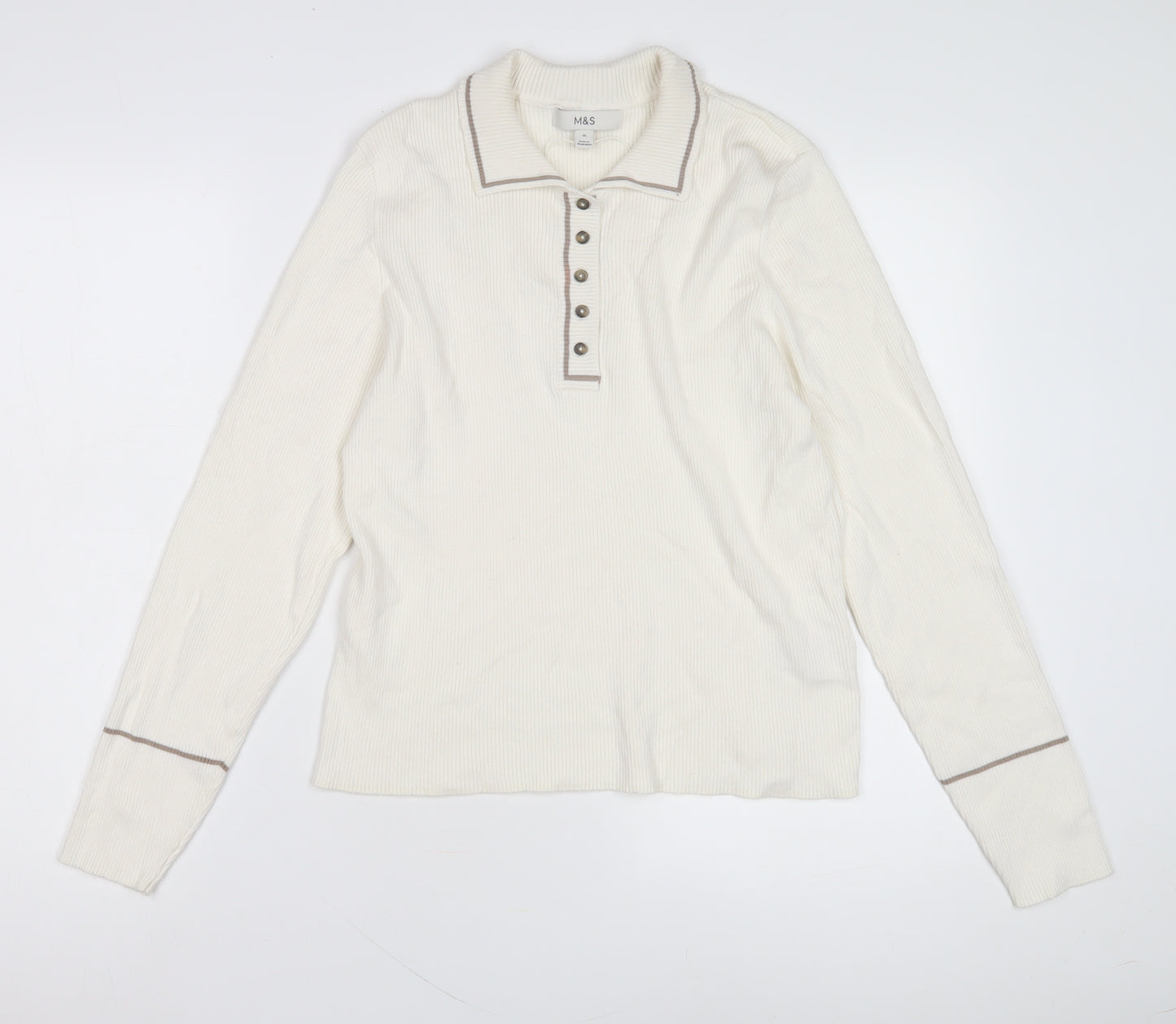 Marks and Spencer Women's White Henley Jumper