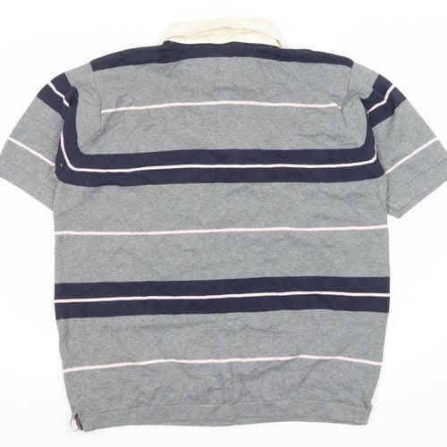 Marks and Spencer Men's Grey Striped Polo Shirt L