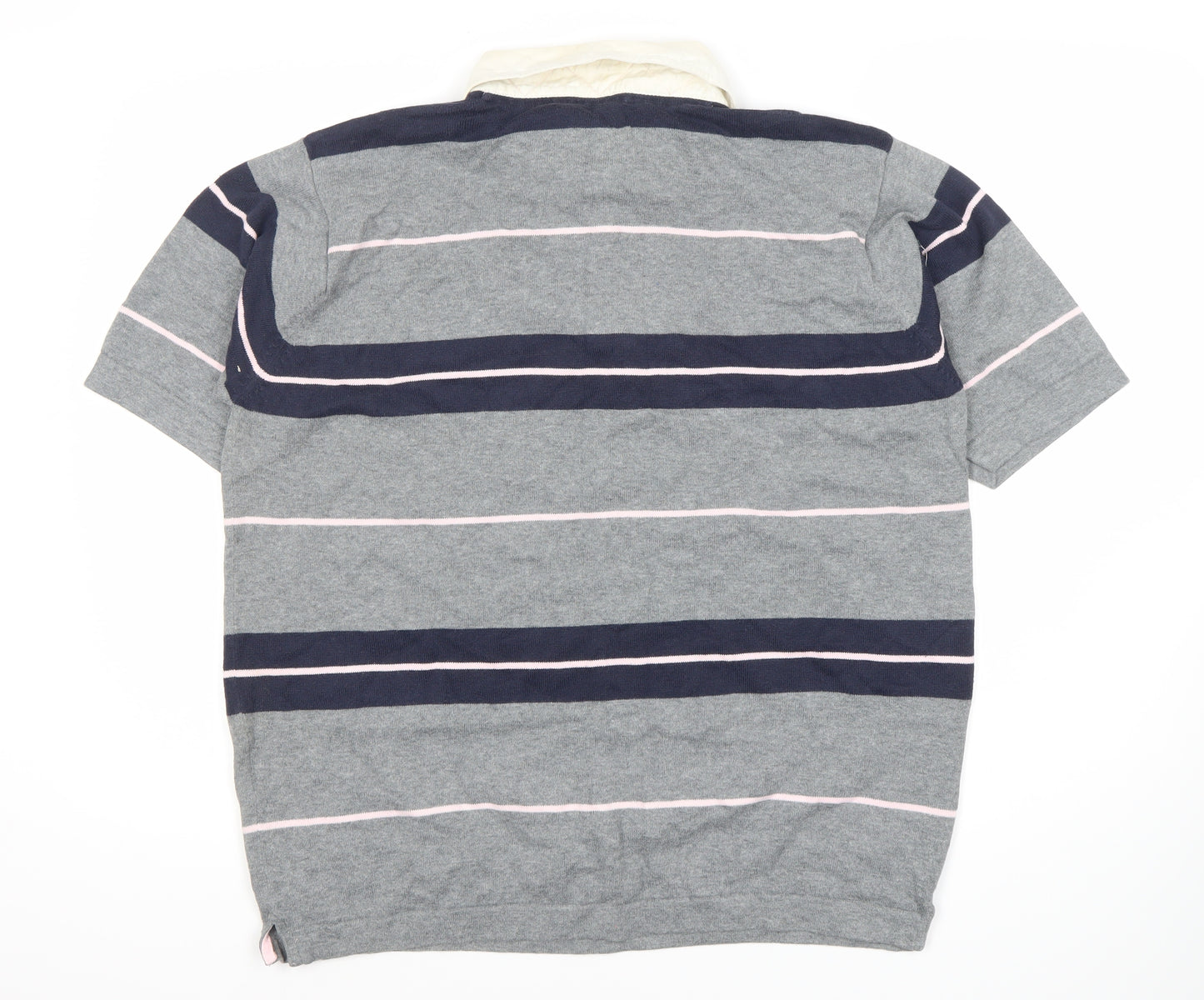 Marks and Spencer Men's Grey Striped Polo Shirt L
