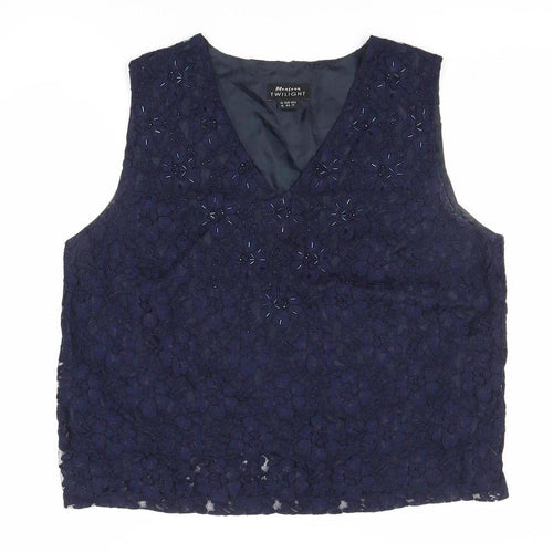 Monsoon Women's Blue Sleeveless Lace Top