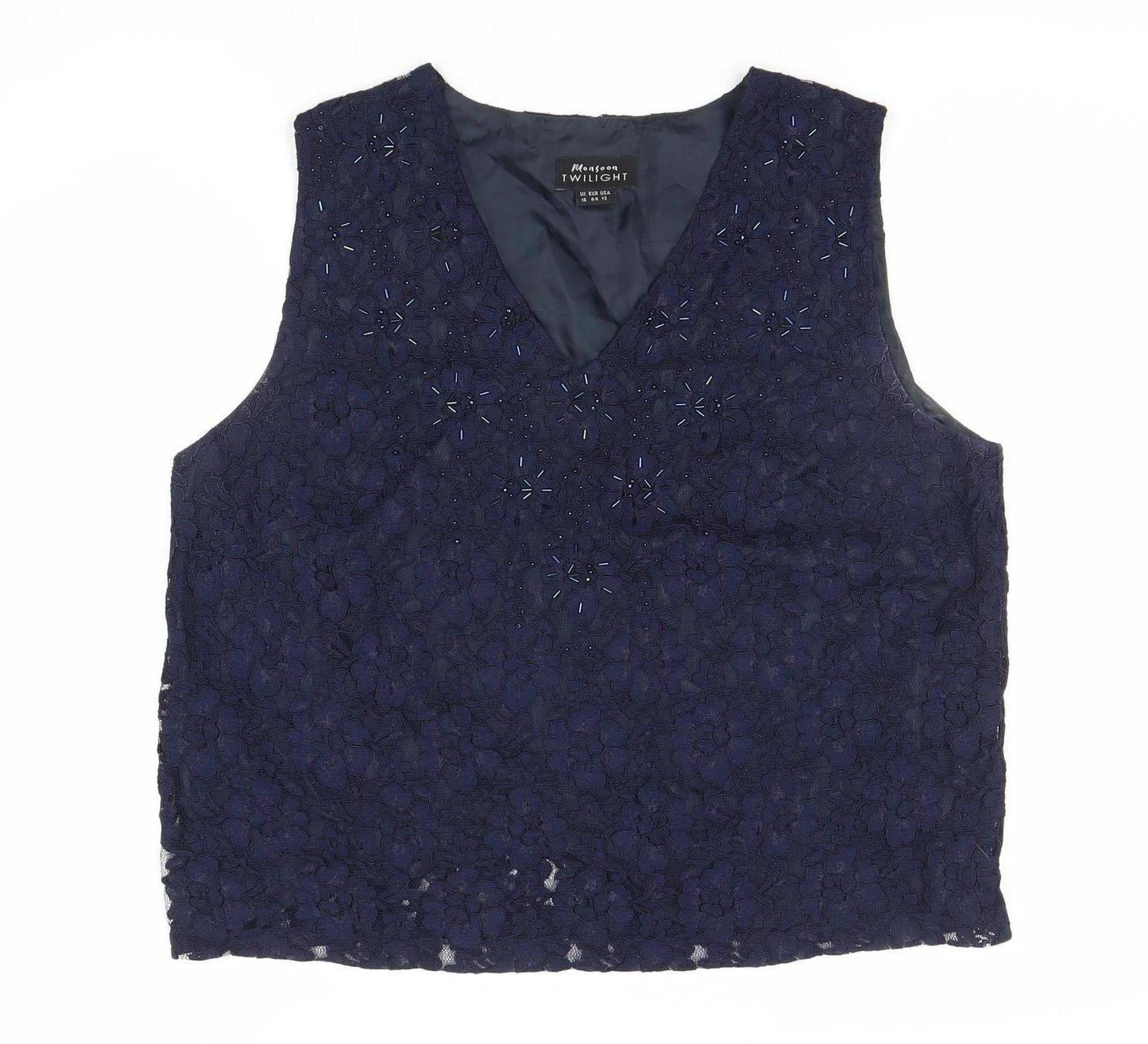 Monsoon Women's Blue Sleeveless Lace Top