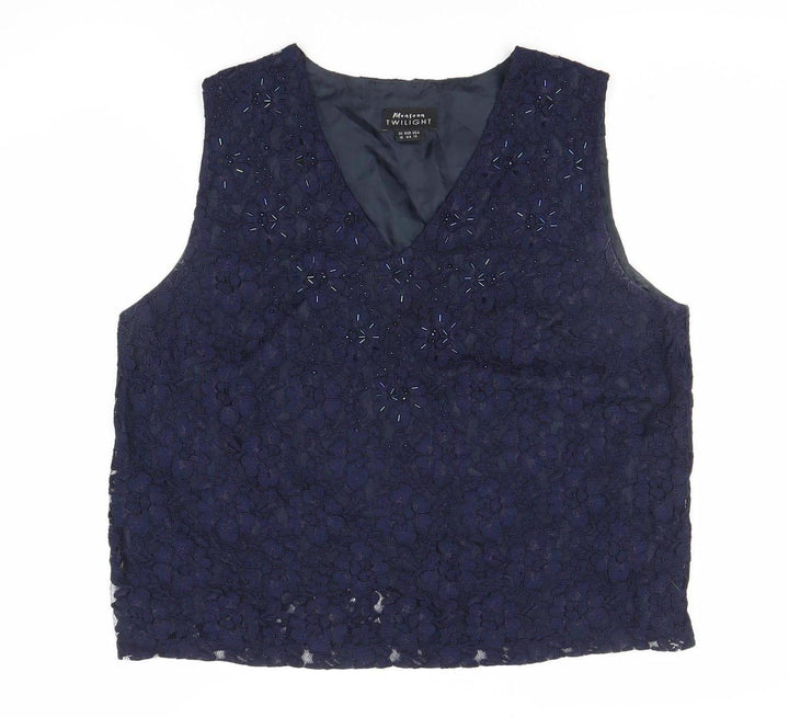 Monsoon Women's Blue Sleeveless Lace Top
