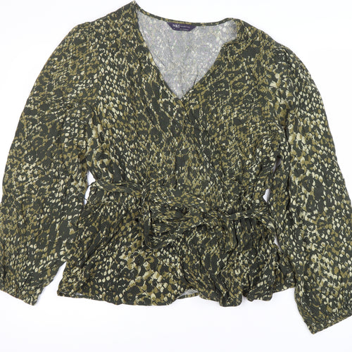 Marks and Spencer Women's Green Animal Wrap Blouse Size 16