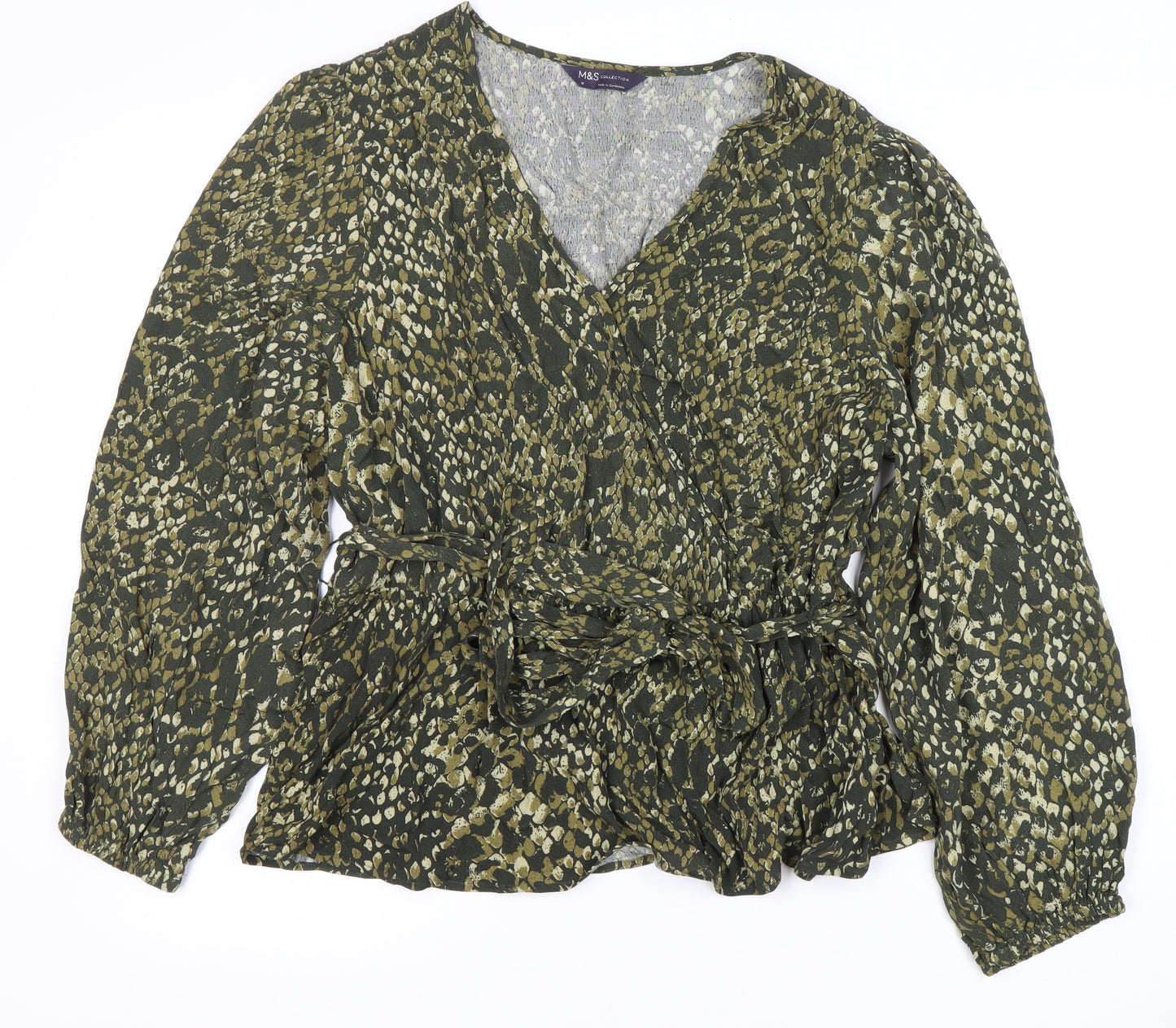 Marks and Spencer Women's Green Animal Wrap Blouse Size 16