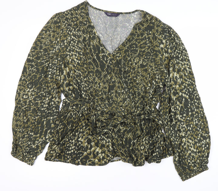 Marks and Spencer Women's Green Animal Wrap Blouse Size 16