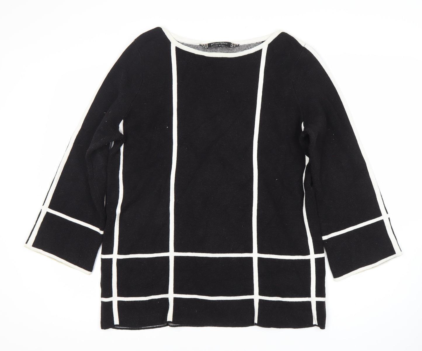 Principles Women's Black Check Boat Neck Jumper Size 16