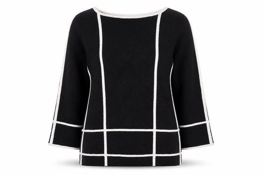 Front view of Principles Women's Black Check Boat Neck Jumper, size 16