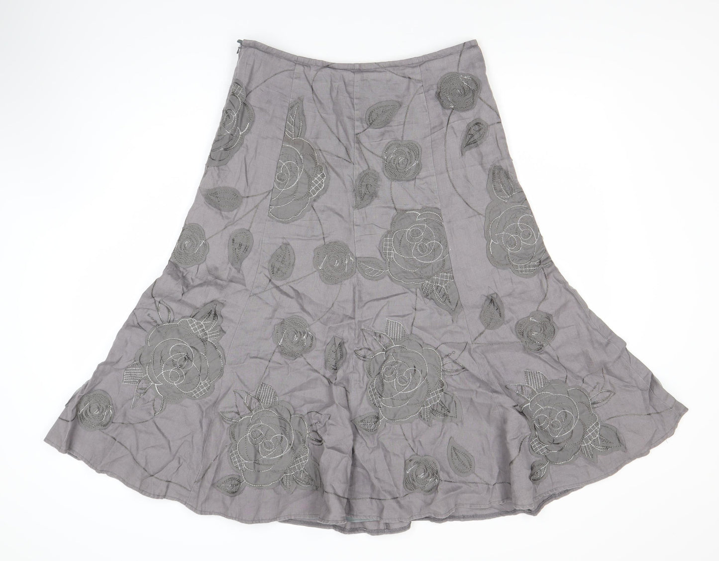 Marks and Spencer Women's Grey Embroidered Flare Skirt