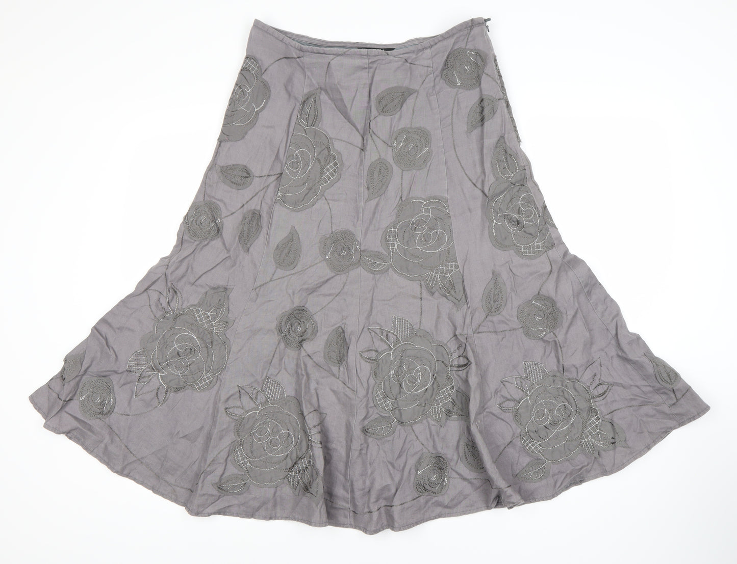 Marks and Spencer Women's Grey Embroidered Flare Skirt