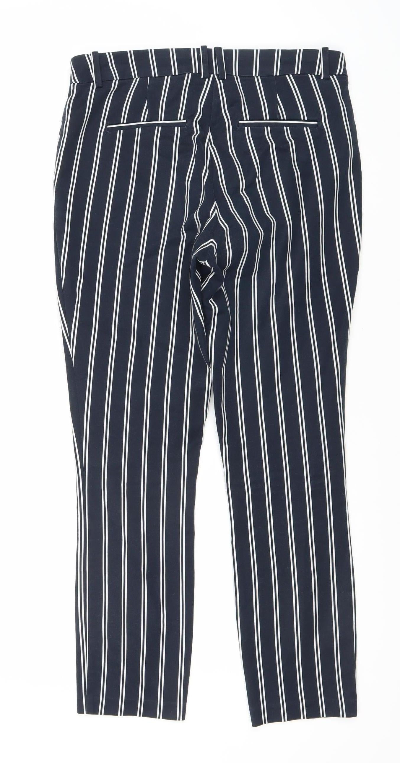 H&M Women's Blue Striped Cropped Trousers, Size 10
