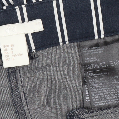H&M Women's Blue Striped Cropped Trousers, Size 10