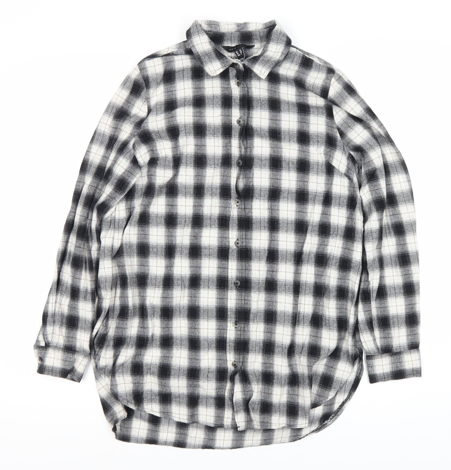 New Look Women's Black Plaid Button-Up Shirt Size 10