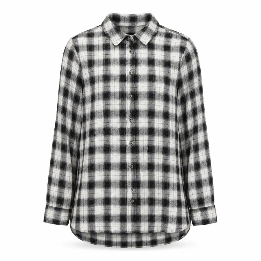 Front view of New Look Women's Black Plaid Button-Up Shirt, size 10