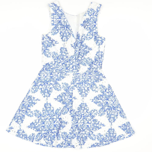 QUIZ Women's Blue White Geometric Dress Size 8