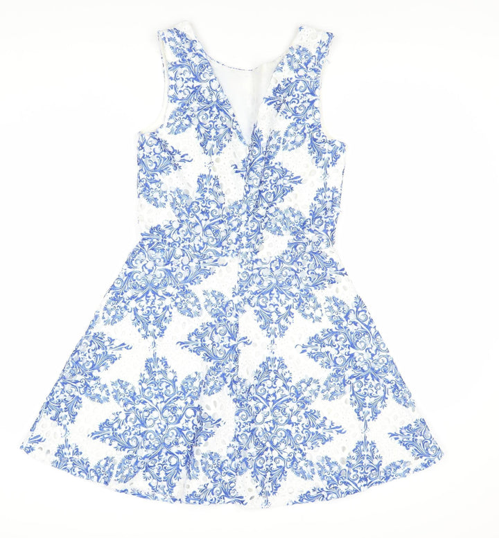 QUIZ Women's Blue White Geometric Dress Size 8