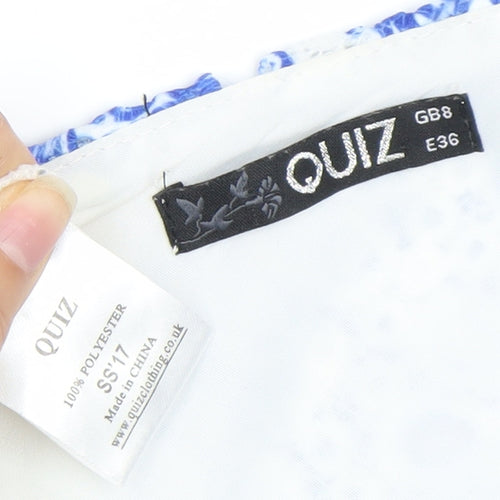 QUIZ Women's Blue White Geometric Dress Size 8